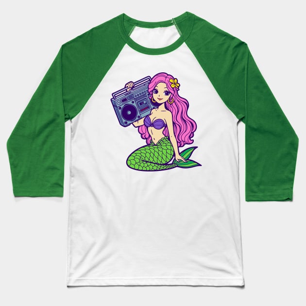 Mermaid Radio Baseball T-Shirt by DavesTees